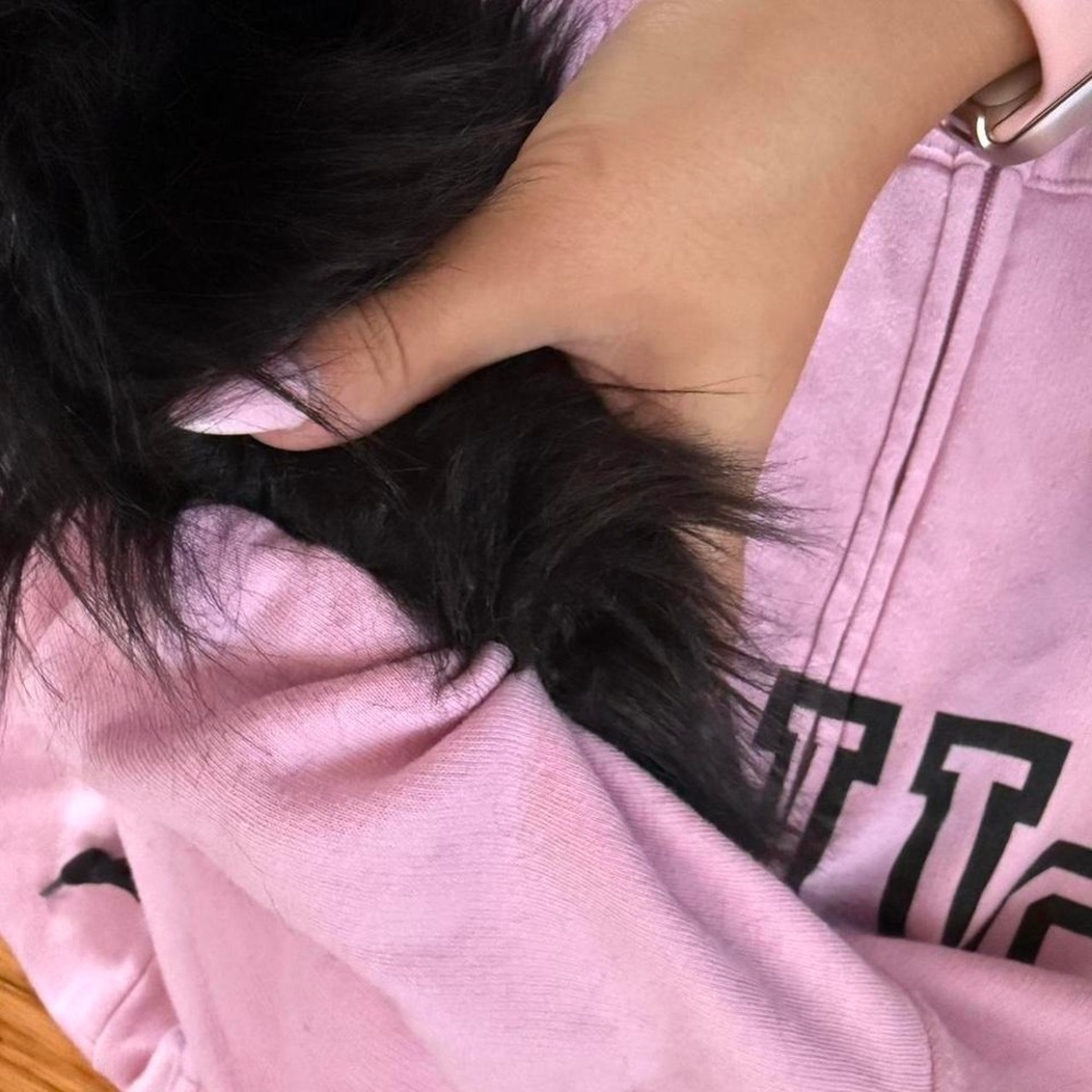 Y2K 2000sstyle Upcycled Purple and black Victorias Secret PINK faux fur zip-up - Picture 6 of 7